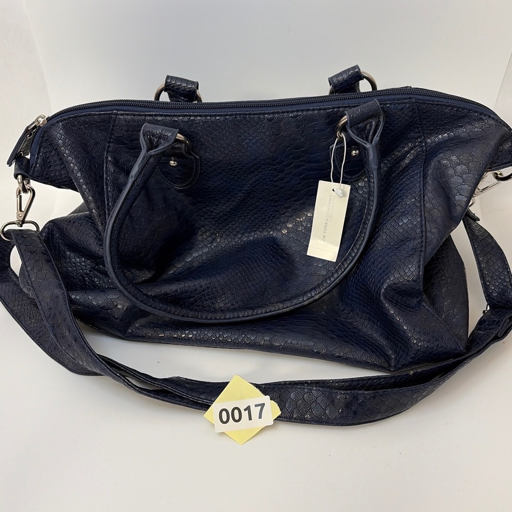New York and Company Navy Blue Snakeskin Satchel Handbag Crossbody Bag NWT - Picture 8 of 11